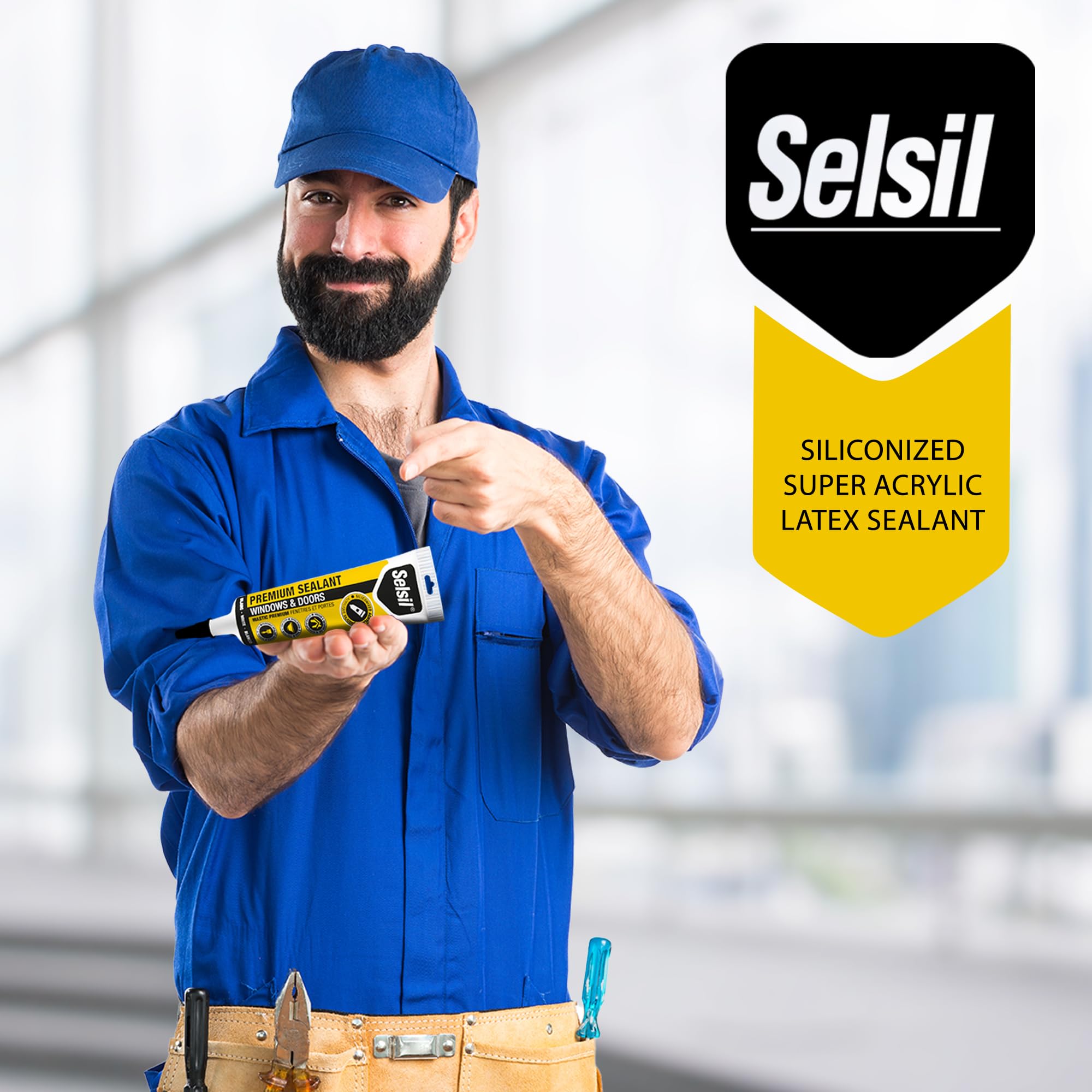 Selsil Siliconized Super Acrylic Latex Sealant, Indoor & Outdoor Paintable Caulk - Flexible, Weather & Moisture Resistant, White Caulking for Baseboards, Windows, Doors & More - 5.5 oz (160 ml)