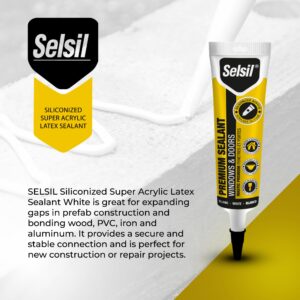 Selsil Siliconized Super Acrylic Latex Sealant, Indoor & Outdoor Paintable Caulk - Flexible, Weather & Moisture Resistant, White Caulking for Baseboards, Windows, Doors & More - 5.5 oz (160 ml)