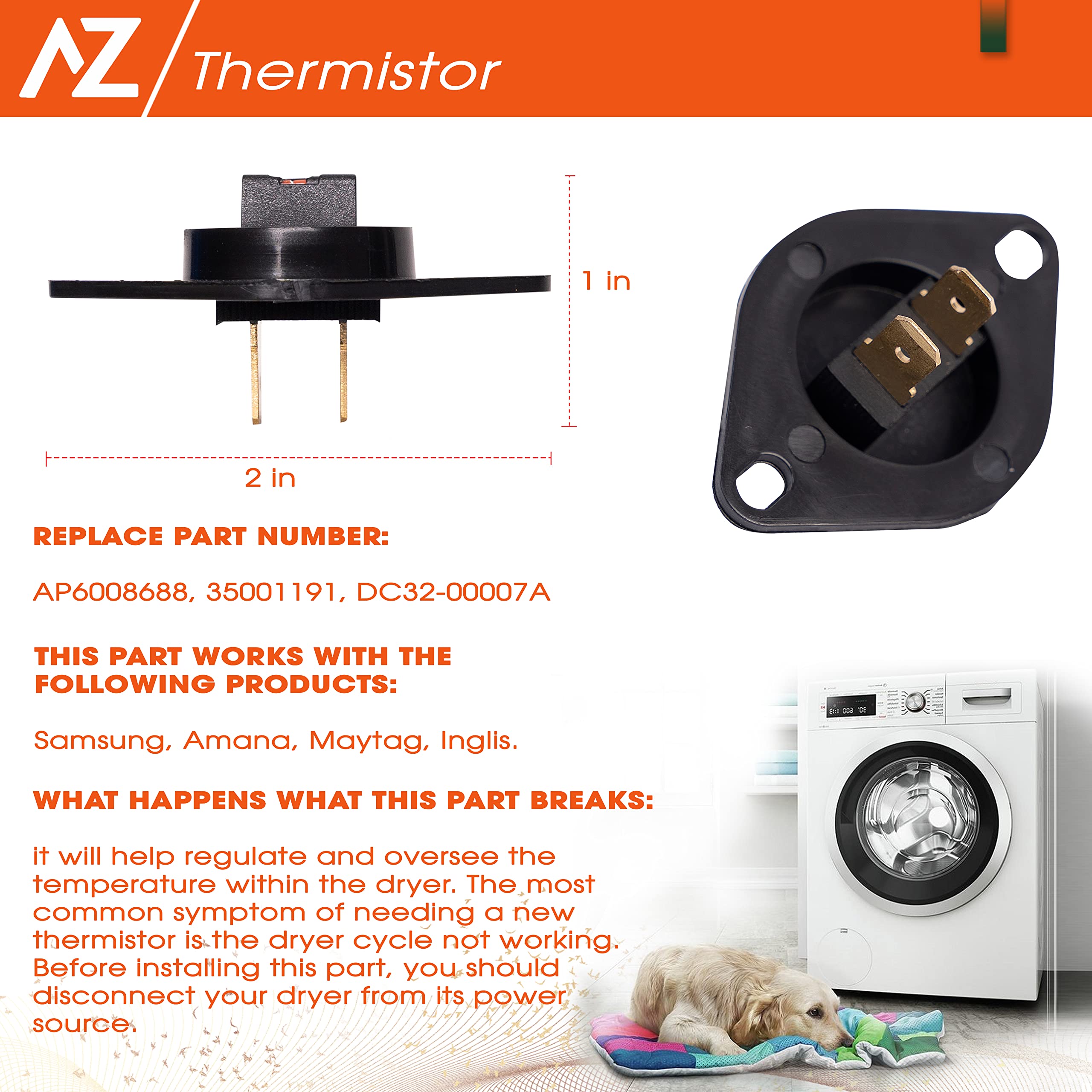 Dryer Thermostat DC47-00018A Thermistor DC32-00007A Thermal Fuse DC47-00016A & DC96-00887A Replaces For Samsung DV45H7000EW/A2 DV40J3000EW/A2 DV218AEW/XAA DV219AEW/XAA DV220AEW/XAA DV209AEW/XAA