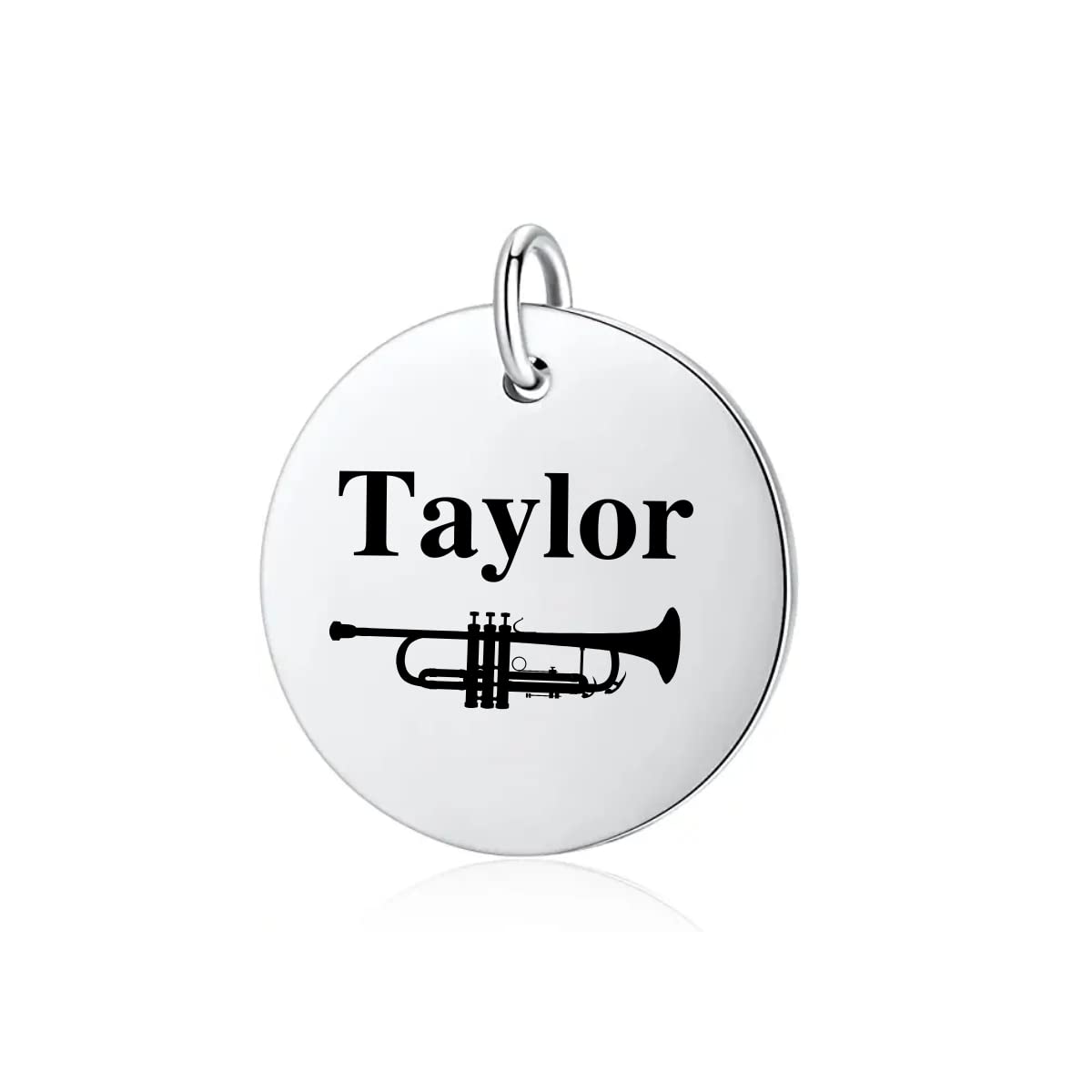 Trumpet Charm, Personalized Engraved Stainless Steel Trumpet Name Charm, DIY, Music Gift for Musicians, Trumpet Players, Marching Band