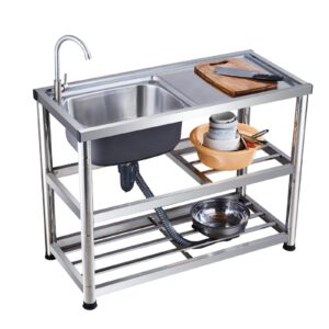 single bowl kitchen sinks,outdoor free standing sink, commercial restaurant kitchen bar sink, with cutting board, utility prep station sink, laundry tub, free standing stainless-steel ( color : a )