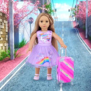 American18 Inch Doll Clothes and Accessories Travel Suitcase Play Set- Girl Doll Accessories Including Suitcase Luggage , Pillow, Sunglasses, Camera, Passport, Phone for Girls 18" Doll(No Doll)