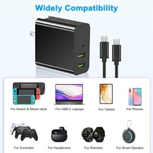 USB C Charger for Steam Deck/OLED & PS Portal & ROG Ally, 65W 45W 3 Port Fast PD Foldable Power Adapter for Stream Deck with 6.6FT Type-C Cable, Travel Charger for Switch/Xbox/PS5/Tablet/Laptop/Phone