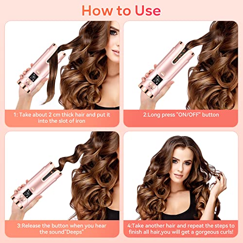 Upgraded Automatic Curling Iron, Cordless Auto Hair Curler with 6 Temps & Timers, Rechargeable & Portable Rotating Curling Wand Styling Tool, Built-in 5000mAh Battery