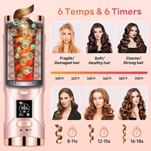 Upgraded Automatic Curling Iron, Cordless Auto Hair Curler with 6 Temps & Timers, Rechargeable & Portable Rotating Curling Wand Styling Tool, Built-in 5000mAh Battery