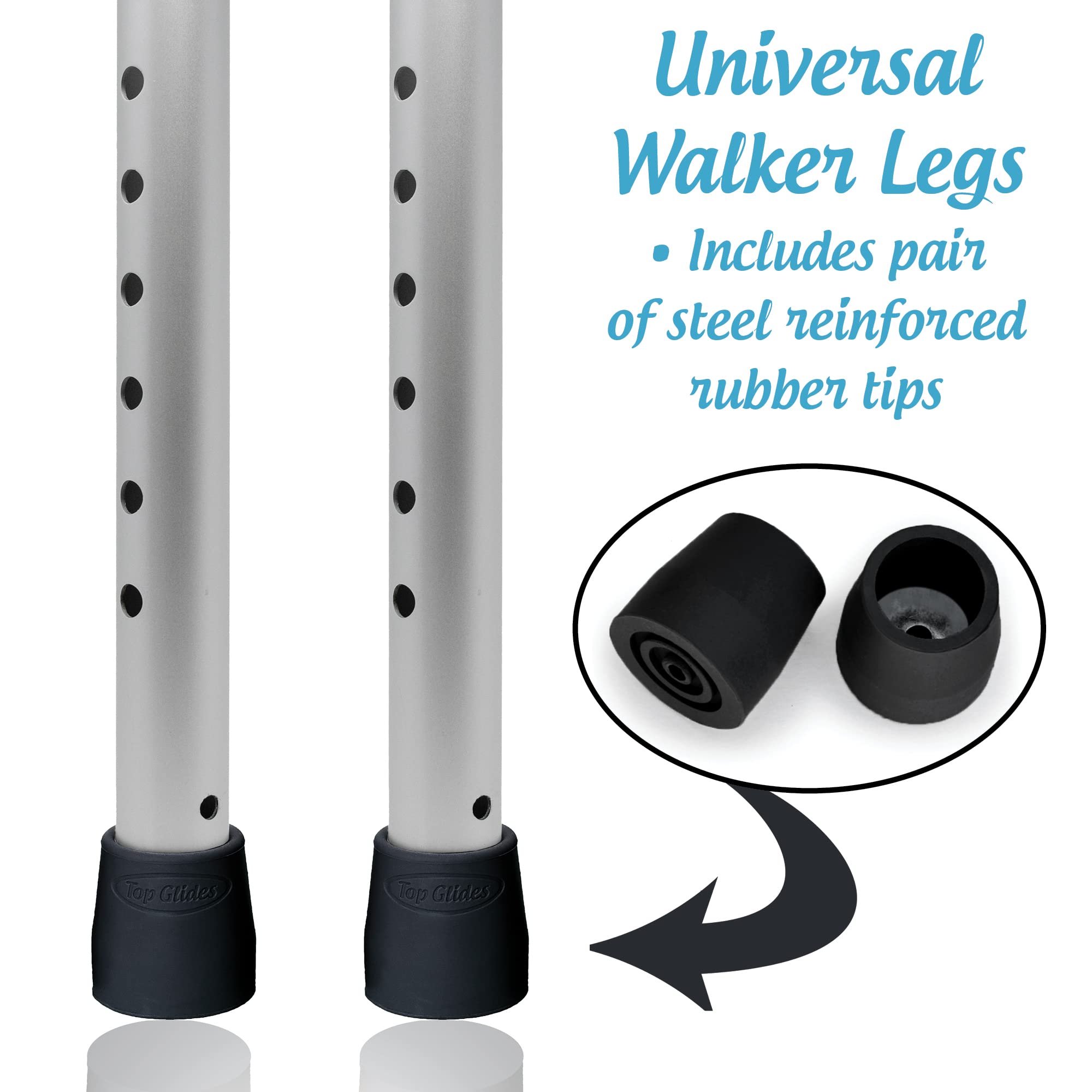 KIT: Top Glides Universal Walker Replacement Legs with Rubber Tips (Black)