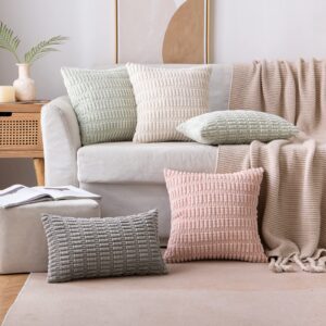 MIULEE Pack of 2 Corduroy Decorative Throw Pillow Covers 18x18 Inch Soft Boho Striped Pillow Covers Modern Farmhouse Home Decor for Spring Sofa Living Room Couch Bed Cream White