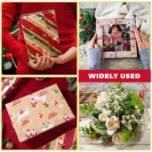 STOBOK Christmas Cellophane Wrap Roll: Unfolded Width 32 X 100FT Santa Claus Pattern Clear Paper Wrapper Transparent Gift Wrapping Packing Paper for Flower Basket Xmas, 3 Mil Thicken