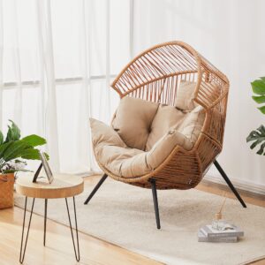 luckyberry patio outdoor & indoor egg chair pe rope open weave egg chair with stand lounge chair for front porch, backyard, living room, bedroom,beige