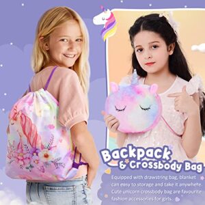 Tiblue Unicorn Toys for Girls Age 4-6, Preschool Kindergarten Back to School Gift Unicorn Birthday Gifts for 4 5 6 7 8 9 10 11 12 Year Old Toddler Teen Girl with Glow in The Dark Blanket Cup Bag Purse