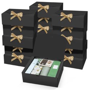 pekgril 15 pcs gift boxes with lids, black 10x8x4 inch gift boxes, bridesmaid proposal box with ribbon, kraft paper boxes for wedding, packaging, present, birthday, christmas, party