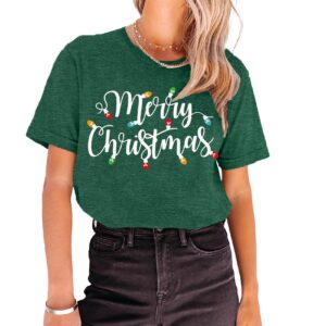 MAIHUN Christmas Shirts Womens Merry Christmas Shirt Xmas Holiday Tshirt Christmas Lights Tee Green