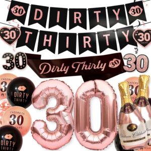 partyforever 30th birthday party decorations banner kit for women including dirty thirty black and rose gold banner for her with dirty 30 balloons