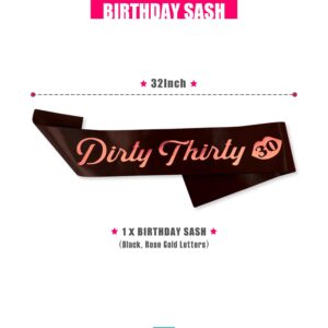 PartyForever 30th Birthday Party Decorations Banner Kit For Women Including Dirty Thirty Black and Rose Gold Banner for Her with Dirty 30 Balloons