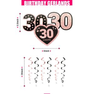 PartyForever 30th Birthday Party Decorations Banner Kit For Women Including Dirty Thirty Black and Rose Gold Banner for Her with Dirty 30 Balloons