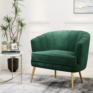 Andeworld Velvet Accent Chair, Upholstered Modern Single Sofa Side Chair,Comfy Barrel Club Living Room Armchair with Golden Metal Legs for Bedroom Living Reading Room Office, Green