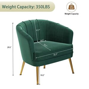 Andeworld Velvet Accent Chair, Upholstered Modern Single Sofa Side Chair,Comfy Barrel Club Living Room Armchair with Golden Metal Legs for Bedroom Living Reading Room Office, Green