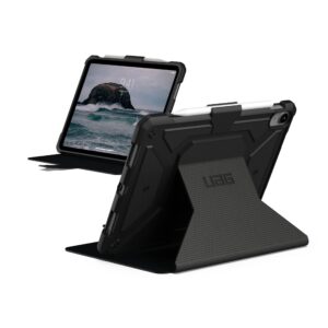 uag designed for ipad 10.9” 10th gen 2022 case metropolis black with adjustable stand and pencil holder rugged non-slip tactile grip exterior heavy duty protective folio cover by urban armor gear