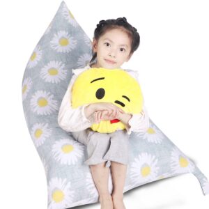 LOLOMLO Stuffed Animal Storage Bean Bag Chair Cover, Canvas Daisy Plush Toy Storage Stuff and Sit Seat for Kids/Teens/Adults, 52" x 31" Extra Large Triangle Floor Sofa Lounger, 200L/52Gal, Cover Only