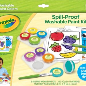 Crayola Spill Proof Paint Set (8ct), Washable Toddler Paint Kit, with Activity Pages, Kids Paint Brushes, Paint Pots, Ages 3+