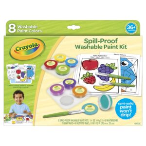 Crayola Spill Proof Paint Set (8ct), Washable Toddler Paint Kit, with Activity Pages, Kids Paint Brushes, Paint Pots, Ages 3+