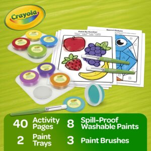 Crayola Spill Proof Paint Set (8ct), Washable Toddler Paint Kit, with Activity Pages, Kids Paint Brushes, Paint Pots, Ages 3+