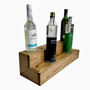 Tiered Bottle Shelf | 2 Tier Liquor Bottle Display | Bar Organization | Display Shelf | Wine Shelf | Bar Display | Kitchen Counter Shelf (18", Early American)