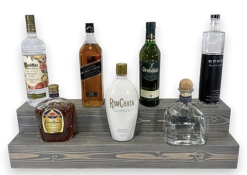 Tiered Bottle Shelf | 2 Tier Liquor Bottle Display | Bar Organization | Display Shelf | Wine Shelf | Bar Display | Kitchen Counter Shelf (18", Early American)