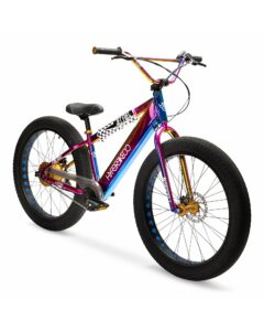 hyper e-ride bmx fat tire electric bike. 250w, 36v battery, 26 x inch fat tire ebike with pedal assist, single speed, front and rear disc brakes, bmx frame. electric bicycle for adults. (jet fuel)