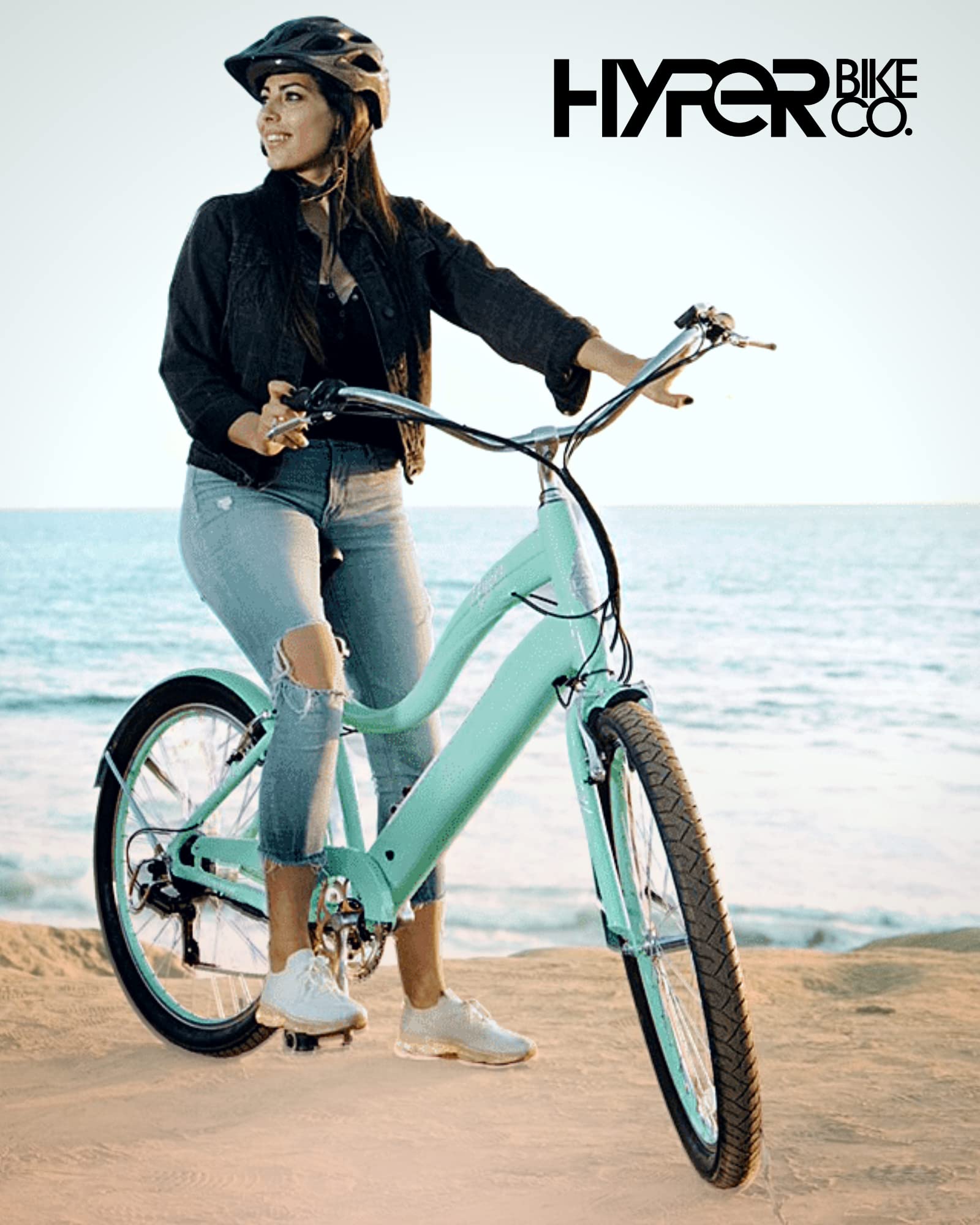 Hyper Bicycles E-Ride 26" Ladies 36V Electric Cruiser E-Bike with Pedal-Assist, 250W Motor, Turquoise