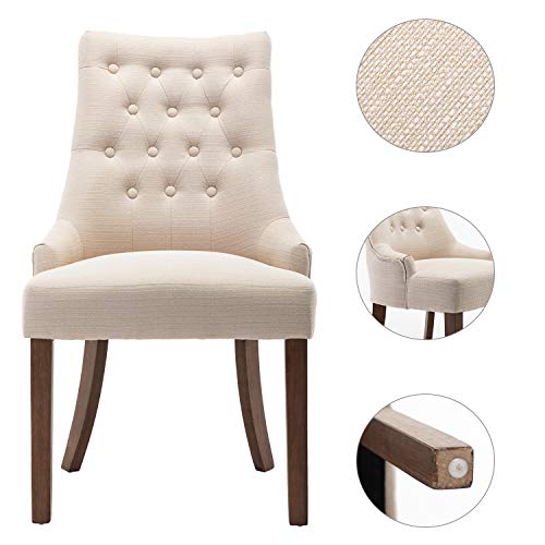 COLAMY Wingback Upholstered Dining Chairs Set of 6, Fabric Side Dining Room Chairs with Tufted Button, Living Room Chairs for Home Kitchen- Beige