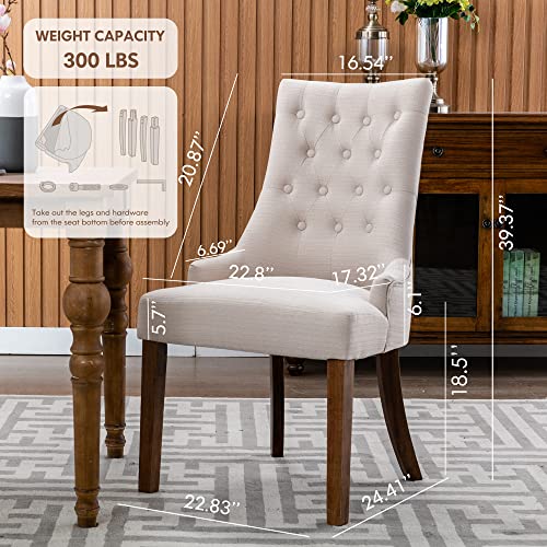 COLAMY Wingback Upholstered Dining Chairs Set of 6, Fabric Side Dining Room Chairs with Tufted Button, Living Room Chairs for Home Kitchen- Beige