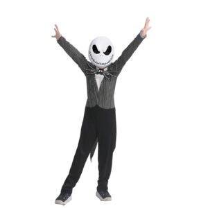 Jack Costume Kids Boys The Skeleton Skellington Jumpsuit and Mask Outfits Christmas Halloween Cosplay Props (M)