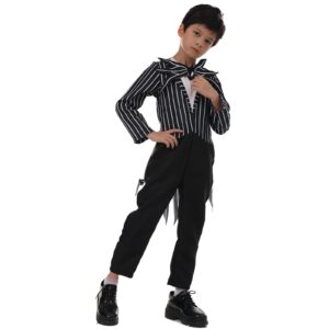 Jack Costume Kids Boys The Skeleton Skellington Jumpsuit and Mask Outfits Christmas Halloween Cosplay Props (M)