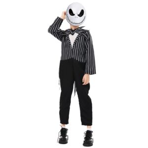 Jack Costume Kids Boys The Skeleton Skellington Jumpsuit and Mask Outfits Christmas Halloween Cosplay Props (M)