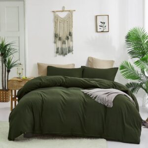 Houseri Olive Green Comforter Set King Dark Green Bedding King Size Army Green Farmhouse Comforter Sets for Men Women Vintage Blackish Green Bed Comforter Blanket King Hunter Green Quilts Ultra Comfy