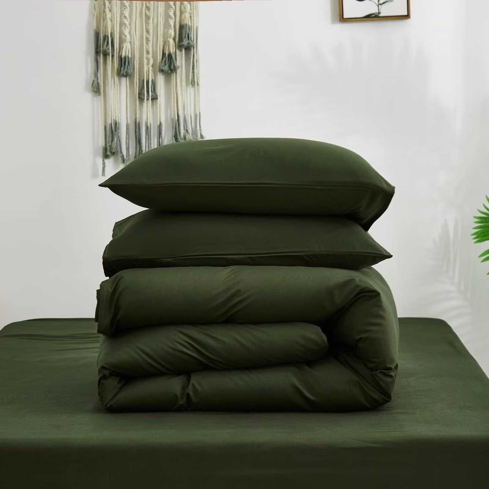 Houseri Olive Green Comforter Set King Dark Green Bedding King Size Army Green Farmhouse Comforter Sets for Men Women Vintage Blackish Green Bed Comforter Blanket King Hunter Green Quilts Ultra Comfy