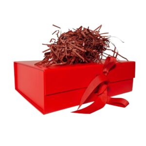 REECAGO Red Gift Box 10.5X7.5X3.4Inch with Magnetic Lid and Silk Ribbon for Christmas Presents Wrapping Gifts Presents Birthdays, Wedding, Holidays, Anniversaries Gift Packaging