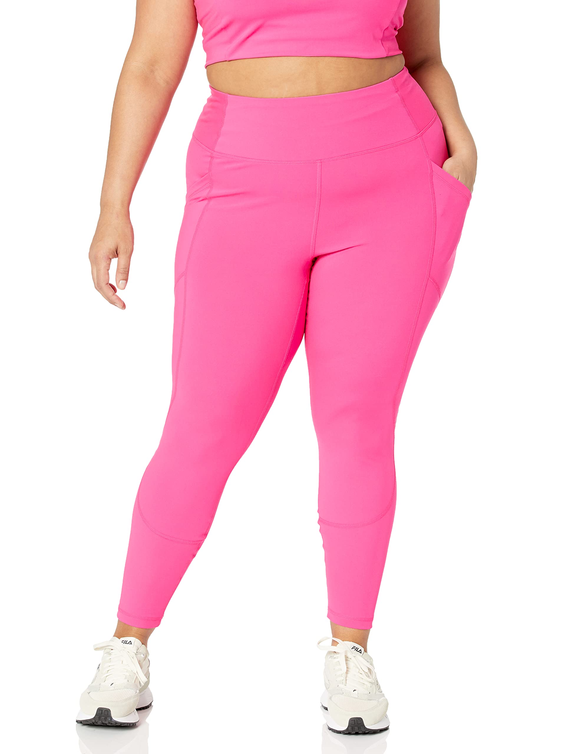 Amazon Essentials Women's Active Sculpt High Rise Full Length Legging with Pockets (Available in Plus Size), Neon Pink, Medium