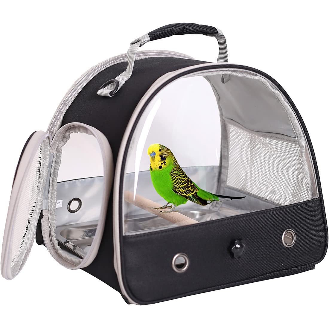 Bird Travel Carrier, Portable Small Bird Parrot Parakeet Carrier with Standing Perch and Stainless Steel Tray, Side Access Window Collapsible