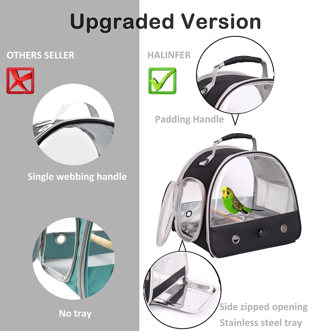 Bird Travel Carrier, Portable Small Bird Parrot Parakeet Carrier with Standing Perch and Stainless Steel Tray, Side Access Window Collapsible