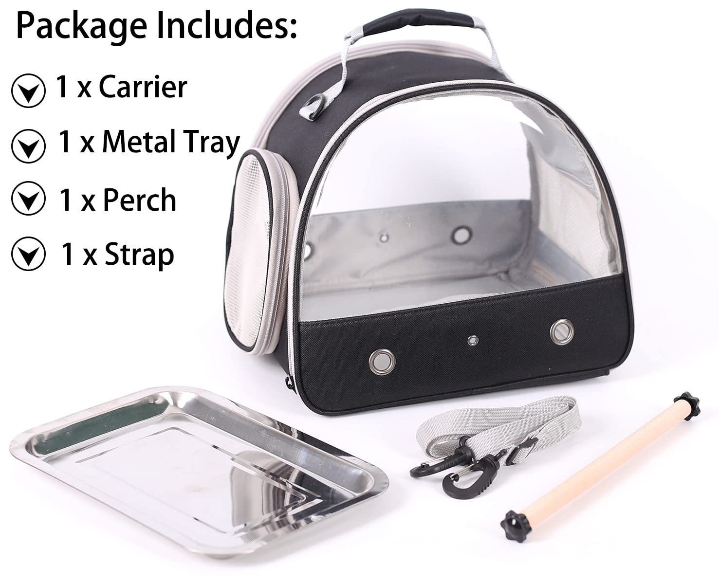 Bird Travel Carrier, Portable Small Bird Parrot Parakeet Carrier with Standing Perch and Stainless Steel Tray, Side Access Window Collapsible