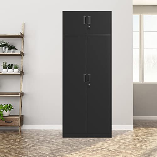 JINKUR Metal Storage Cabinet with Locking Doors and 4 Adjustable Shelves, 86.6-Inch Extra Tall Lockable Steel Storage Cabinets for Home Office Garage Kitchen Pantry (Black)