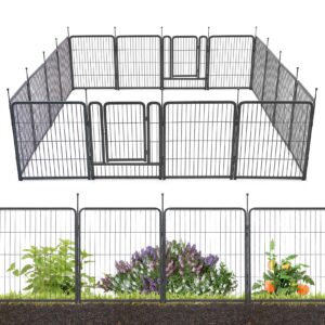 TMEE Garden Fence 16 Panels 36ft×32in Decorative Garden Metal Fence with 2 Gates Outdoor Landscape Animal Barrier Dog Pet Fencing for Yard Patio, Black