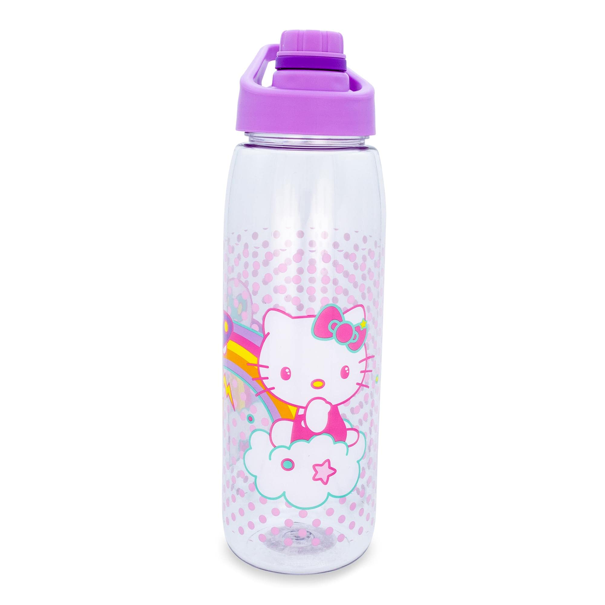 Silver Buffalo Sanrio Hello Kitty and Joey Mouse Rainbow Plastic Water Bottle With Screw-Top Lid | BPA-Free Plastic Sports Jug With Leakproof Lid | Holds 28 Ounces