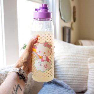 Silver Buffalo Sanrio Hello Kitty and Joey Mouse Rainbow Plastic Water Bottle With Screw-Top Lid | BPA-Free Plastic Sports Jug With Leakproof Lid | Holds 28 Ounces