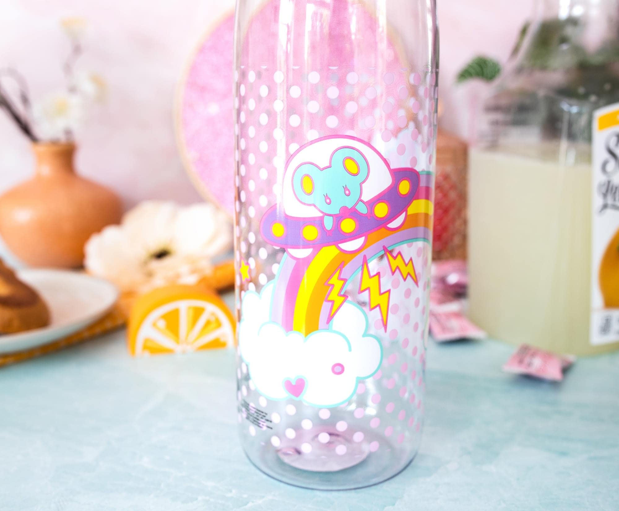 Silver Buffalo Sanrio Hello Kitty and Joey Mouse Rainbow Plastic Water Bottle With Screw-Top Lid | BPA-Free Plastic Sports Jug With Leakproof Lid | Holds 28 Ounces