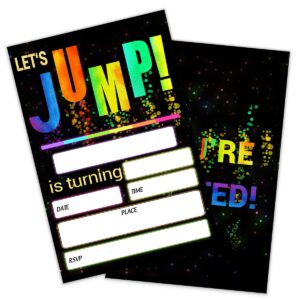 shlinco let's jump birthday party invitations, 4 x 6 inch glow trampoline jump party invitation cards(20 cards + envelopes)