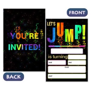 SHLINCO Let's Jump Birthday party Invitations, 4 x 6 inch Glow Trampoline Jump Party Invitation Cards(20 Cards + Envelopes)