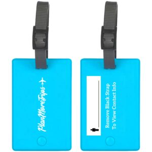 2 pack bright blue luggage tags for kids tsa approved - hard plastic bag tags for luggage - bright cute tag for travel - unique baggage identifiers name tags for children